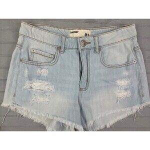 Garage Size 1 Womens Mid Rise Festival Shorts Distress Cut Off Cotton Light Wash